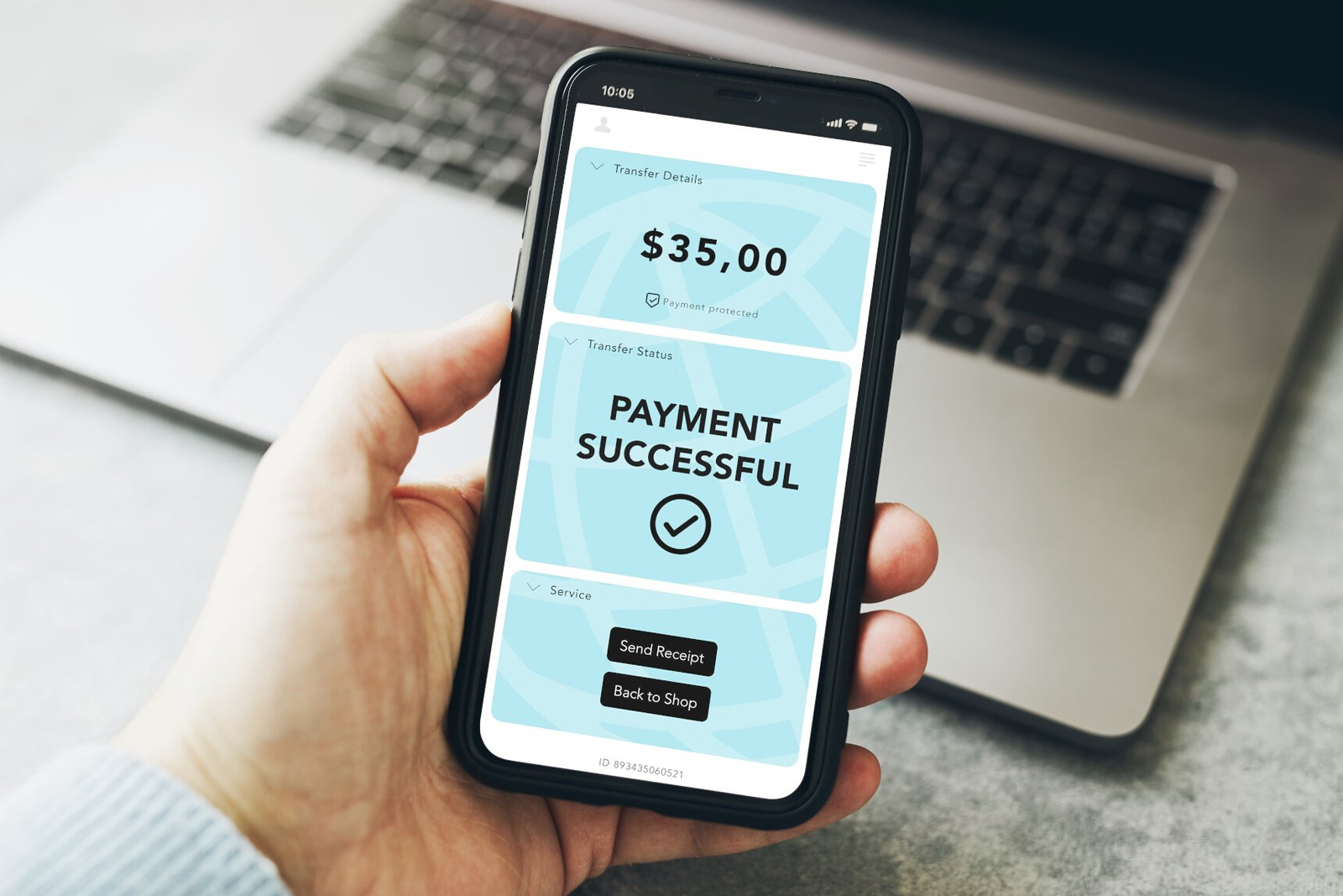 Successful credit card payment confirmation screen